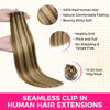 Picture of Lashey Seamless Clip in Extensions Human Hair 20 Inch 110g 7pcs Long Straight Seamless Clip in Hair Extensions Balayage Ash Brown to Honey Blonde Hair Extensions Real Human Hair for Black Women