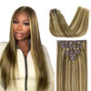 Picture of Lashey Human Hair Extensions Real Clip ins 22 Inch 120g 7pcs Long Straight Hair Balayage Ash Brown to Honey Blonde Clip in Hair Extensions Soft Hair Extensions