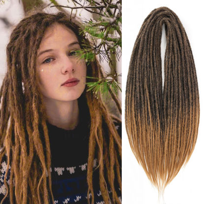Picture of Leeven Double Ended Dreadlock Extensions 24 Inch 0.6 cm Width Thin Synthetic DE Dreads Ombre Honey Blonde Crochet Wool Dreads 10 Strands Handmade Soft Loc Extensions for Women Men