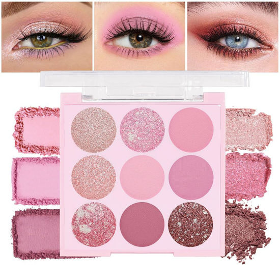 Picture of AMY'S DIARY Pink Shimmer Eye Shadow Makeup Palette 9 Colors, Highly Pigmented Matte Glitter Shimmer Pearl Waterproof Party Sparkling Eyeshadow Palette (02#)