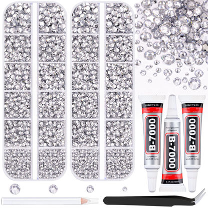 Picture of 12100Pcs Silver Clear Rhinestones for Crafting with B7000 Jewelry Glue, 2 Boxes Resin Flatback Crystals Diamonds for Bedazzling Crafts DIY Clothing Shoes，Gems for Nail Art Makeup