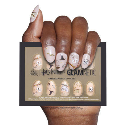 Picture of Harry Potter™ x Glamnetic Press On Nails - Hogwarts™ | Semi-Transparent Multi Graphic Short Oval False Nails, Reusable Stick On Fake Nails with Glue | Salon Quality | 15 Sizes - 30 Nail Kit