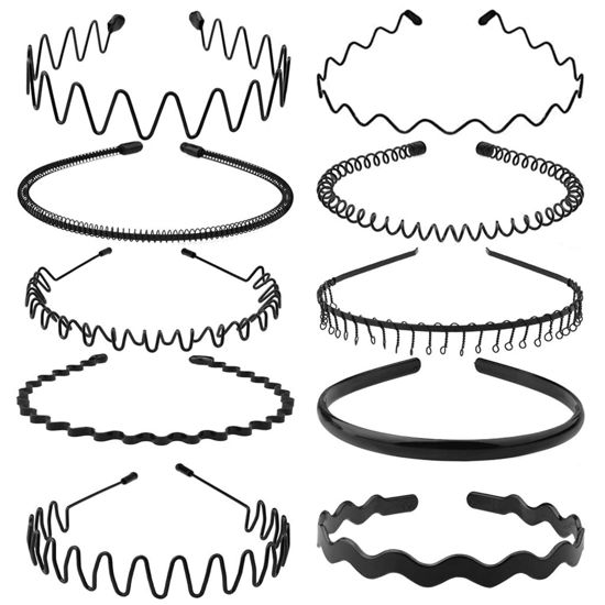 Picture of KELUBATU Metal Hair Band, Metal Fashion Hair Bands, Unisex Black Metal Headbands, Wavy Headband Perfect for Outdoor Sports and Daily Use (10pcs)