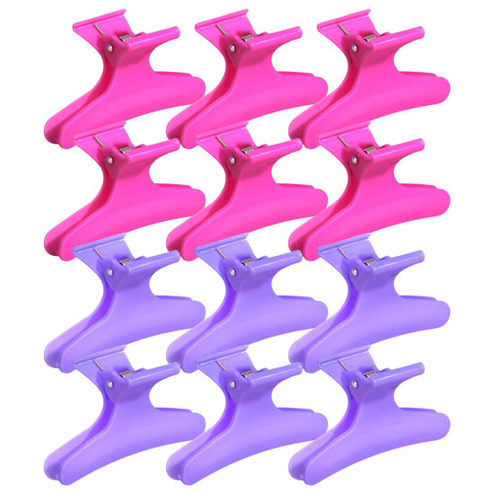 Picture of Ondder Purple Hot Pink Butterfly Hair Claw Clips for Styling Sectioning Hair Styling Clips Makeup Hair Sectioning Clips Pro Clamp Clips for Makeup Cutting Coloring Hair Accessories for Women Girls