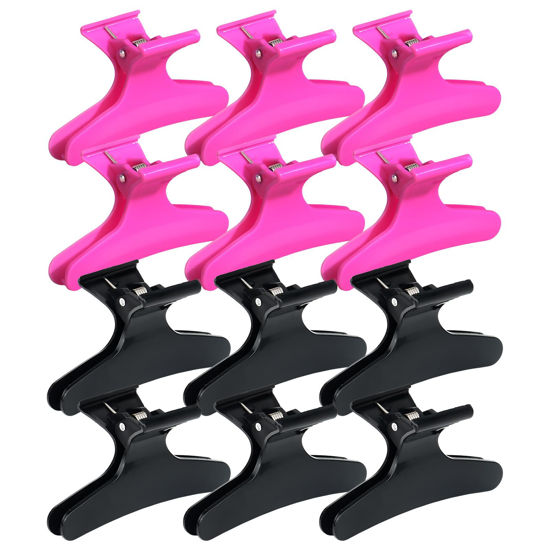 Picture of Ondder Black Hot Pink Butterfly Hair Claw Clips for Styling Sectioning Hair Styling Clips Makeup Hair Sectioning Clips Pro Hair Clamp Clips for Makeup Cutting Coloring Hair Accessories for Women Girls