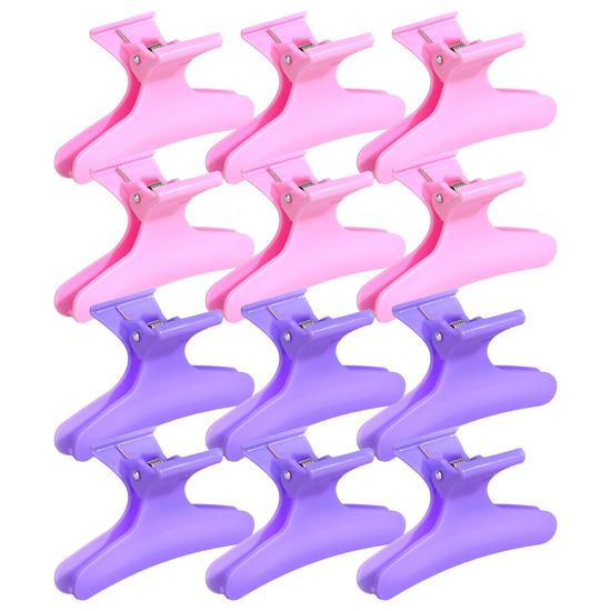 Picture of Ondder Pink Purple Butterfly Hair Claw Clips for Styling Sectioning Hair Styling Clips Makeup Hair Sectioning Clips Pro Hair Clamp Clips for Makeup Cutting Coloring Hair Accessories for Women Girls