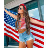 Picture of mokkia 4th of July Headband for Women American Flag Star Knotted Headbands Red White and Blue Rhinestone Crystal Top Knot Headbands Patriotic 4th of July Accessories Party Favors (American Star 6)
