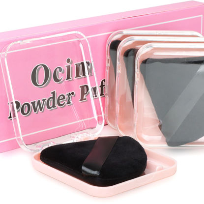 Picture of Ocim 4 Pack Triangle Makeup Puffs for Face Powder,Soft Velour Make up Powder Puff,Black