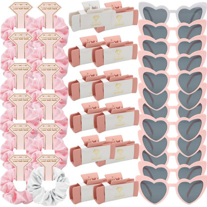 Picture of 36pcs Bridesmaid Scrunchies Proposal Gifts 4.1inch square Hair Claws Bachelorette Claw Clip Hair Clips heart sunglasses Girls Stuff Cute Hair Clips for Wedding Party Favors (36pcs White&Pink)
