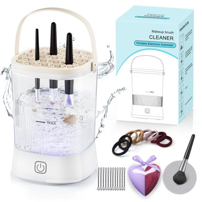 Picture of Electric Makeup Brush Cleaner - 9000 RPM Makeup Brush Cleaning Machine, IP65 Waterproof Automatic Makeup Brush Cleaner for Makeup Sponges and Brushes(White)
