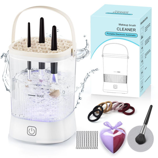 Picture of Electric Makeup Brush Cleaner - 9000 RPM Makeup Brush Cleaning Machine, IP65 Waterproof Automatic Makeup Brush Cleaner for Makeup Sponges and Brushes(White)