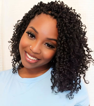 Picture of Aksice Pre-looped Yanky Twist Crochet Hair 8 Inch 8 Packs Bohemian Passion Twist Spring Mini Twist Crochet Hair for Black Women Boho Crochet Braids Synthetic (1B#)