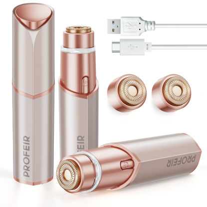 Picture of Facial Hair Removal for Women: Electric Hair Removal Device - Rechargeable Painless Face Razor for Chin Upper Lip Peach Fuzz with Light (Rose Gold)