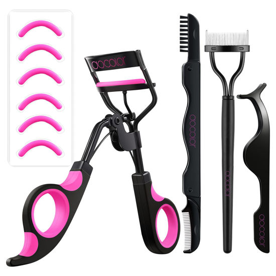 Picture of Docolor Eyelash Curler Kit, 4 in 1 Lash Curler Kit, eyelash comb eyelash extension tweezers eyebrow brush and comb with 6 Extra Replacement Refill Pads Eyelash Applicator Makeup Tool