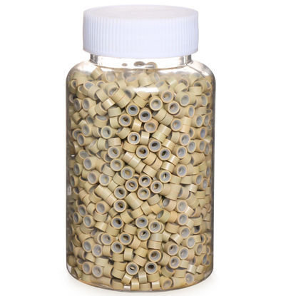Picture of 2500pcs Hair Extentions Micro Rings Links Beads, 5mm Silicone Lined Beads for Human Hair Extensions Tool-Blonde