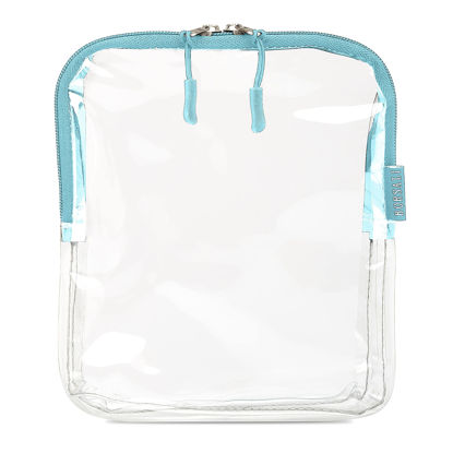 Picture of BORSALI TSA-Approved Quart-Sized Bag for Carry-On Travel - One (1) Quart Clear Toiletires, Cosmetic and 3-1-1 Liquids Toiletry Bag - Light Blue