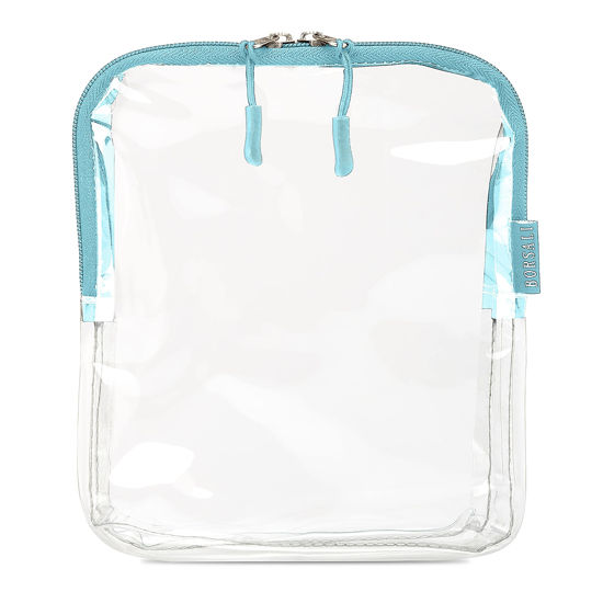 Picture of BORSALI TSA-Approved Quart-Sized Bag for Carry-On Travel - One (1) Quart Clear Toiletires, Cosmetic and 3-1-1 Liquids Toiletry Bag - Light Blue
