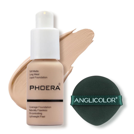 Picture of PHOERA Foundation Makeup, Flawless Soft Matte Oil Control Liquid Foundation, Full Coverage Mattle Oil-Control Concealer for Older Women, Great Choice For Gift (#102 Nude)