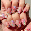 Picture of Flower Press on Nails Medium Cute Colorful 3D Flowers Fake Nails Square Acrylic Nails Press ons Colorful Floral Full Cover Glossy Spring and Summer Stick Glue on Nails for Women Girls 24 Pcs