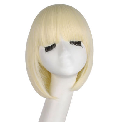 Picture of MapofBeauty 12 Inch/30cm Fashion Lady Short Straight Flat Bangs Bob Wig (Light Blonde)