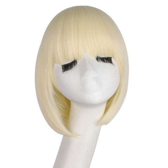 Picture of MapofBeauty 12 Inch/30cm Fashion Lady Short Straight Flat Bangs Bob Wig (Light Blonde)