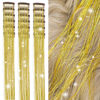 Picture of ZYXQZYX 18 Pcs Hair Tinsel clip in Tinsel hair extensions 19.6Inch Clip in Hair tinsel Kit Heat Resistant Sparkle Fairy Hair Accessories for Kids Girls Women (Gold)