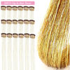 Picture of ZYXQZYX 18 Pcs Hair Tinsel clip in Tinsel hair extensions 19.6Inch Clip in Hair tinsel Kit Heat Resistant Sparkle Fairy Hair Accessories for Kids Girls Women (Gold)