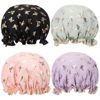 Picture of 4 Pcs Shower Caps Hat for Women and Girl, Reusable Waterproof Bath Cap Double Waterproof Layers Butterfly