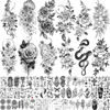 Picture of Bilizar 64 Sheets Long Lasting Flower Temporary Fake Tattoos For Women Arm Neck, Jellyfish Sunflower Moon Rose For Adults Girl, 3D Temp Realistic Snake Tatoo Stickers Serpent Peony Floral Kids