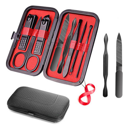 Picture of Manicure Set 8 in 1 Nail Clipper Set,RedFlow Nail Clippers,Fingernail & Toenail Clippers,Manicure Tools,Pedicure Tools,Suitable for Travel Manicure Kit (Black)
