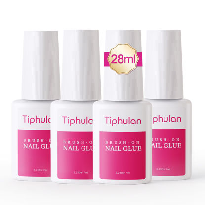 Picture of TIPHULAN 28ml Brush On Nail Glue for Press On, Acrylic Nails - Super Strong, Durable & Long-Lasting, Mess Free, Travel Friendly, 0.92 oz(4PCS)