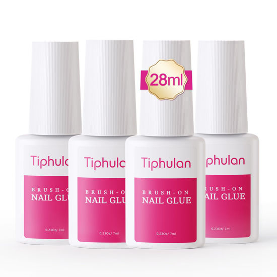 Picture of TIPHULAN 28ml Brush On Nail Glue for Press On, Acrylic Nails - Super Strong, Durable & Long-Lasting, Mess Free, Travel Friendly, 0.92 oz(4PCS)
