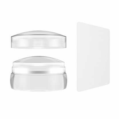 Picture of Mini Portable French Tip Nail Stamp Kit, Removable Stamper Head, Silicone Jelly Stamper for Nails with Scraper, DIY Art Nail Decor Design Tool Kit, Home and Salon Manicure, Easy to Use (Clear)