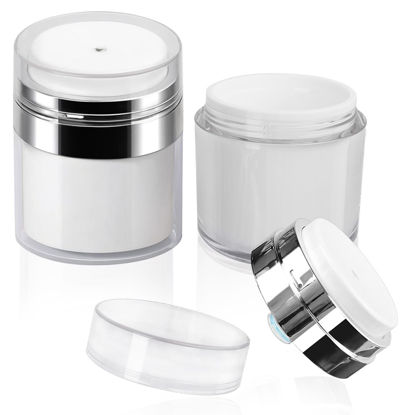 Picture of 2Pack 100ml Airless Pump Jar - 3.5 Oz Moisturizer Pump Dispenser, Travel Lotion Container Vacuum Bottle for Skin Care, Thick Moisturizer, Skincare Cream