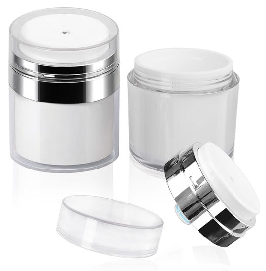 Picture of 2Pack 100ml Airless Pump Jar - 3.5 Oz Moisturizer Pump Dispenser, Travel Lotion Container Vacuum Bottle for Skin Care, Thick Moisturizer, Skincare Cream
