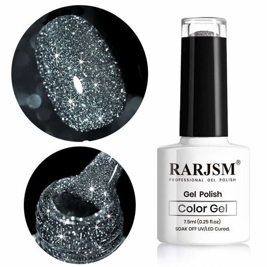 Picture of Black Glitter Nail Polish Led UV Gel Polish Sparkle Color Soak Off Nail Art Gel 1 PCS 7.5ML Gel Polish Sparkles Varnish for Nail Art DIY Design Manicure Starter RAR85