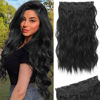 Picture of REECHO Black Hair Extensions, 20” Single Piece Clip in Hair Extensions Thick Long Beach Wavy Natural Soft Synthetic Hairpieces for Women, Natural Black