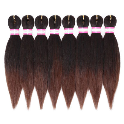 Picture of Pre Stretched Braiding Hair 12 Inch 8 Packs Ombre Short Braiding Hair Crochet Braids Natural Easy Braid Hot Water Setting Professional Synthetic Hair Extensions Soft Yaki Straight Texture (#1B/30)