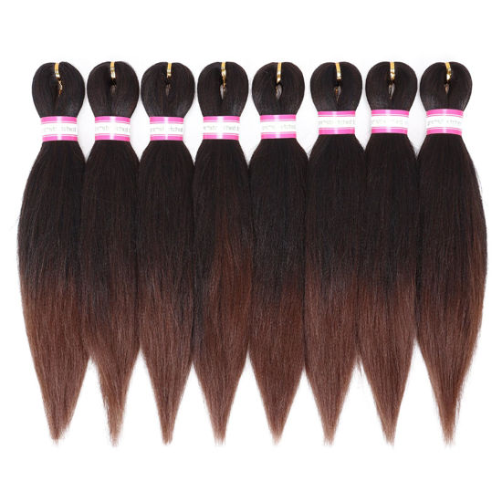 Picture of Pre Stretched Braiding Hair 12 Inch 8 Packs Ombre Short Braiding Hair Crochet Braids Natural Easy Braid Hot Water Setting Professional Synthetic Hair Extensions Soft Yaki Straight Texture (#1B/30)