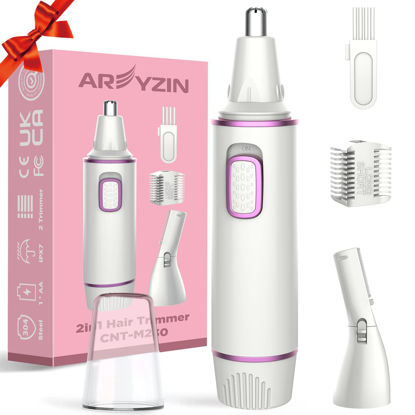 Picture of AREYZIN Nose Hair Trimmer for Women 2 in 1 Painless Eyebrow Trimmer and Nose Trimmer Facial Hair Removal Nasal Hair Clippers Professional, Easy to Clean, Dual-Edge Blade,White