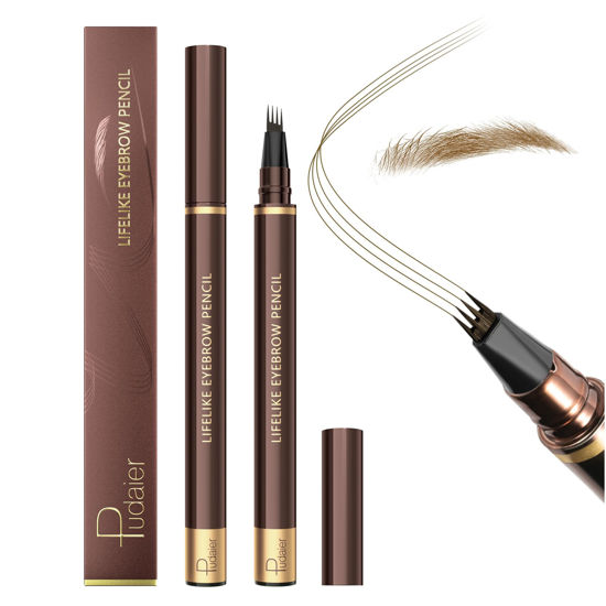 Picture of 2 Pack Eyebrow Pen, Waterproof Microblading Eyebrow Pencil, 4 Tip Precise Eye Brow Makeup Pen for Women to Effortlessly Create Hair Like Natural Brows, Non Dry Out and Last All Day (Black Brown)