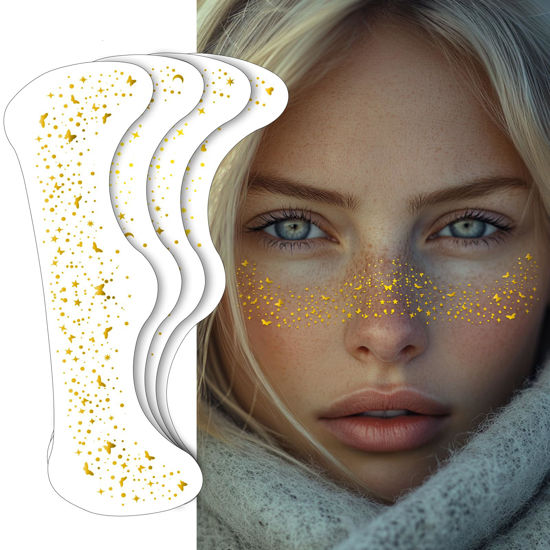 Picture of YGQQOY Glitter Freckles,Glitter Freckles Face Tattoo,Gold Sparkle Freckles,Face Glitter Makeup Patches,4pcs