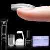 Picture of Five Angeles Tipex Gel Nail Tips Kit, Pre-etched Acrylic Hard Nail Tips Set for Beginners, Short Square Full Cover Press On Nails, Deep C Curve Flat Nails, 16 Sizes, UV Nail Glue, LED Lamp, Base Gel