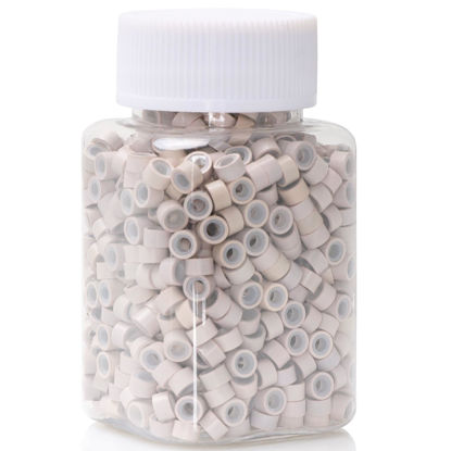 Picture of NIACONN 1000pcs Microlink Beads 5mm Silicone Lined Hair Tinsel Beads Micro Link Rings for Hair Extension - Off-White