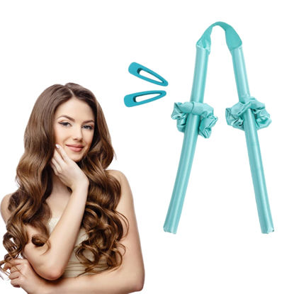 Picture of Heatless Curling Rod Headband - No Heat Hair Rollers for Long Hair Waves,Sleeping Overnight Hair Curler Kit with 2pcs Hair Clips and Scrunchie(BLUE)