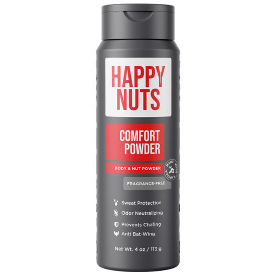 Picture of HAPPY NUTS Comfort Powder - Anti Chafing & Deodorant, Aluminum-Free, Sweat and Odor Control for Jock Itch, Groin and Men's Private 4 Oz (4 Ounce (Pack of 1), Fragrance-Free)