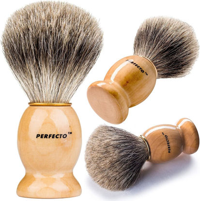 Picture of Perfecto 100% Original Pure Badger Shaving Brush, Engineered for The Best Fathers Day Gift. All Methods, Safety Razor, Double Edge Razor, Straight Razor, Shaving Razor, Gift for Dad Badger Brush.