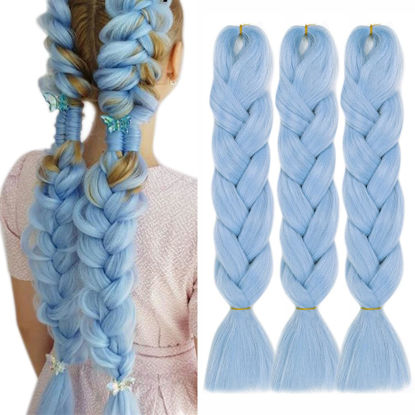 Picture of MAYSA Light Blue Braiding Hair 3 Packs 24in Blue Jumbo Braid Hair Extension For Twist Braids,Jumbo Box Braids #Light Blue