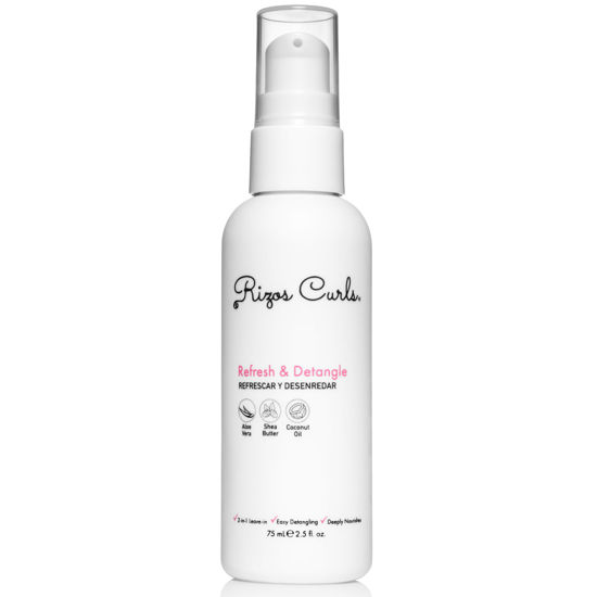 Picture of Rizos Curls Travel Refresh & Detangle Spray, Moisturizing Leave-In, Hydrate & Reduce Frizz, Add Shine & Definition with Coconut Oil, Aloe Vera & Shea Butter, 2.5 oz