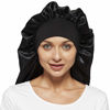 Picture of 2 Pcs Hair Bonnets for Women Satin, Black Leopard Soft Elastic Band Silky Sleeping Cap Big Bonnets for Women Bonnet for Braids